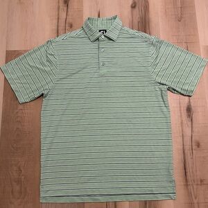 FJ Golf Polo Lisle Space Dye Stripe Honeydew Green Gray Medium Shirt